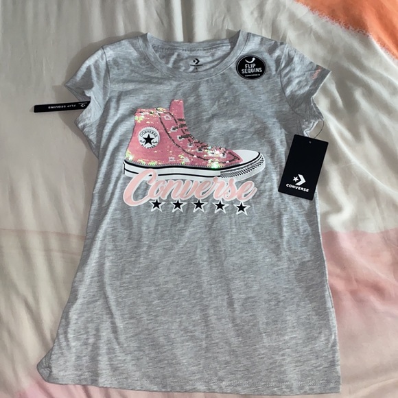 Converse sequins Flip T-shirt Top Girls Large NEW - Picture 4 of 6